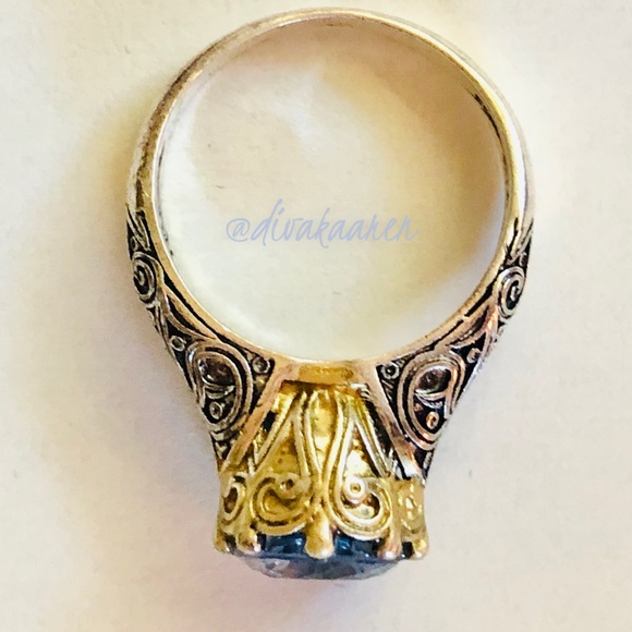 Sapphire Ring Sterling Silver & 14K Gold Filigree Estate Vintage - Picture 3 of 15
